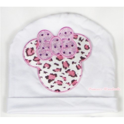 White Cotton Cap with Light Pink Leopard Minnie Print TH319 