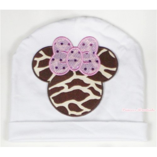 White Cotton Cap with Brown Giraffe Minnie Print TH320 