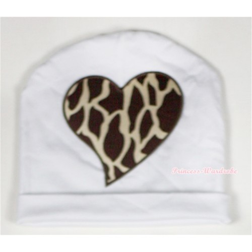 White Cotton Cap with Brown Giraffe Heart Print TH321 