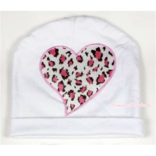White Cotton Cap with Light Pink Leopard Heart Print TH322 