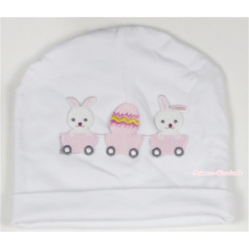 White Cotton Cap with Bunny Rabbit Egg Print TH323 