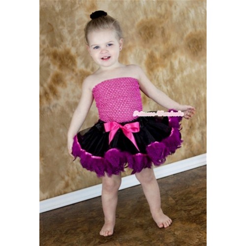 Hot Pink Crochet Tube Top with Black Mix Hot Pink Feather Baby Pettiskirt CT507 