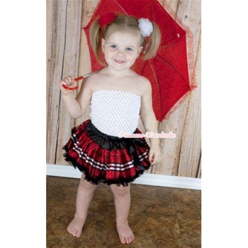 White Crochet Tube Top with Red Black Checked Baby Pettiskirt CT513 