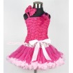 Hot Pink Romantic Rose Strap Pettitop With Hot Pink Feather Rosettes With Rose Fusion Waist Hot Light Pink Pettiskirt MR221 