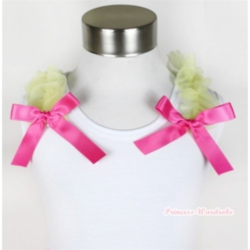 White Tank Top with Yellow Ruffles and Hot Pink Bow T490 