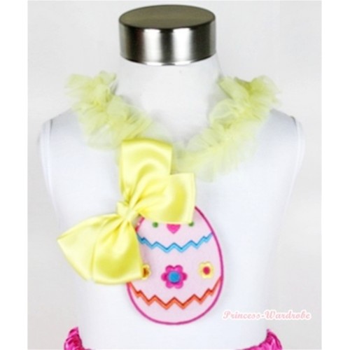 White Tank Tops with Easter Egg Print with Yellow Lacing & Yellow Silk Bow TB314 