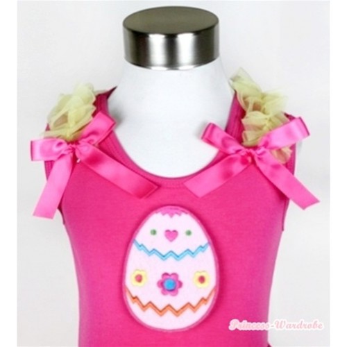 Hot Pink Tank Top With Easter Egg With Yellow Ruffles & Hot Pink Bow TM208 