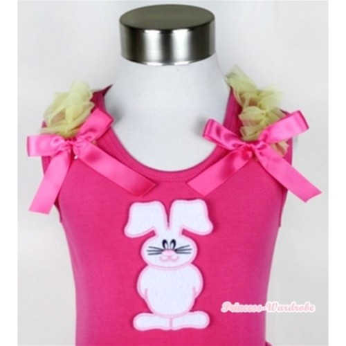 Hot Pink Tank Top With Bunny Rabbit With Yellow Ruffles & Hot Pink Bow TM216 