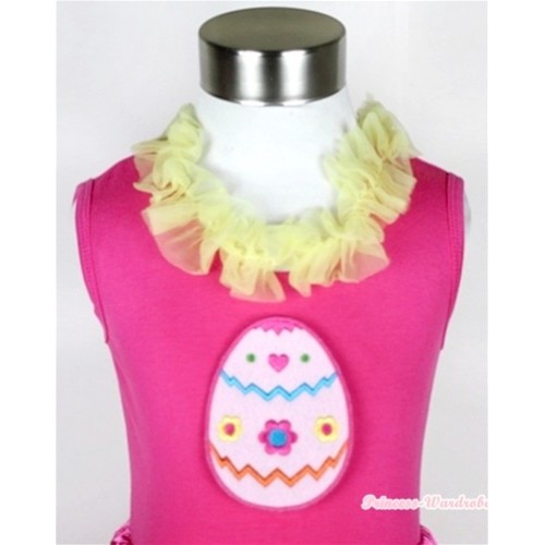 Hot Pink Tank Tops with Easter Egg Print with Yellow Lacing TM217 