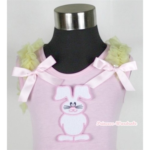 Light Pink Tank Top With Bunny Rabbit Print With Yellow Ruffles& Light Pink Bows TP26 