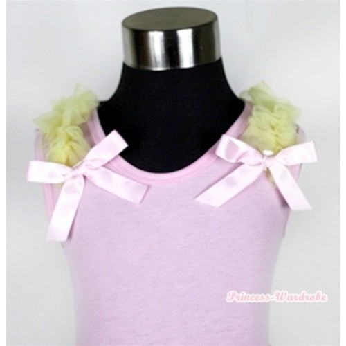 Light Pink Tank Top with Yellow Ruffles and Light Pink Bows T492 