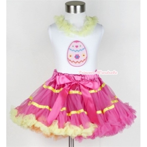 White Tank Top With Yellow Lacing With Easter Egg Print With Rainbow Orange Hot Pink Yellow Mix Pettiskirt MG374 