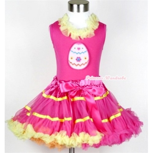 Hot Pink Tank Top With Yellow Lacing With Easter Egg Print With Rainbow Orange Hot Pink Yellow Mix Pettiskirt MH049 