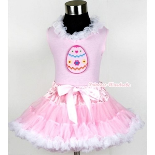 Light Pink Tank Top With White Lacing With Easter Egg Print with Light Pink White Pettiskirt M506 