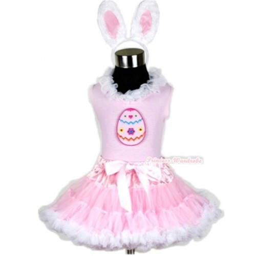 Light Pink Tank Top with Easter Egg Print with White Lacing & Light Pink White Pettiskirt With White Rabbit Costume M513 