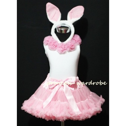 Light Pink Pettiskirt Rabbit Costum with White Tank Top With Light Pink Rosettes M01EA 