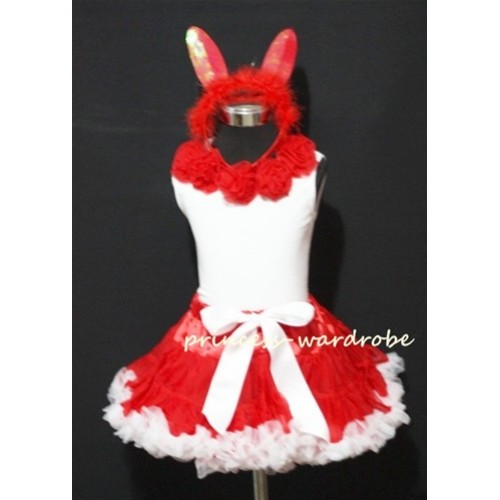 Red White Pettiskirt Rabbit Costum with Red Rosettes Tank Top M21EA 
