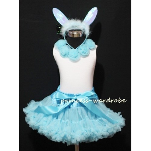 Light Blue Pettiskirt Rabbit Costum with Light Blue Rosettes Tank Top M40EA 