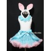 Light Blue Pink Pettiskirt Rabbit Costum with Light Blue Rosettes Tank Top M41EA 