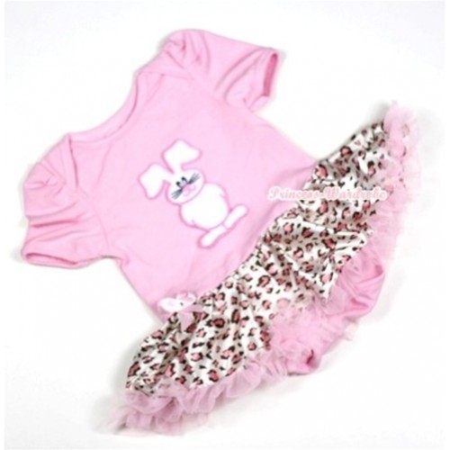 Light Pink Baby Jumpsuit Light Pink Leopard Pettiskirt with Bunny Rabbit Print JS212 