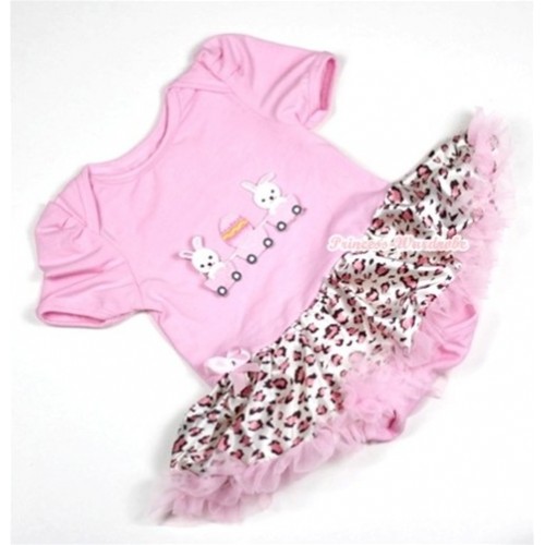 Light Pink Baby Jumpsuit Light Pink Leopard Pettiskirt with Bunny Rabbit Egg Print JS215 
