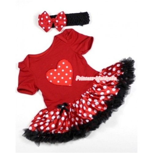 Red Baby Jumpsuit Minnie Dots Pettiskirt With Red White Polka Dots Heart Print With Black Headband Red White Polka Dots Ribbon Bow JS269 