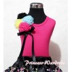 Hot Pink Tank Top with Bunch of Black Yellow Light Blue Hot Pink Rosettes TR26 