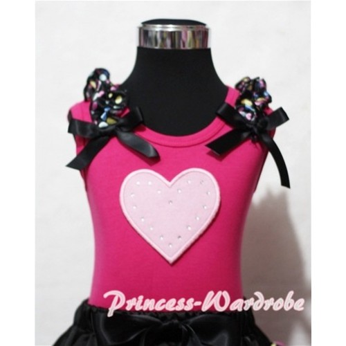 Light Pink Sweet Heart Hot Pink Tank Top with Rainbow Dot Ruffles Black Bows TM170 