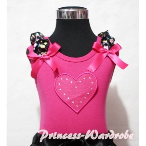 Hot Pink Sweet Heart Hot Pink Tank Top with Rainbow Dot Ruffles Hot Pink Bows TM173 