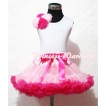 Light Hot Pink Pettiskirt with Bunch of Hot Pink Light Pink Rosettes & Hot Pink Bow White Tank Top MG29 