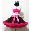 Brown Hot Pink Pettiskirt With Hot Pink Rosettes Birthday Cake White Tank Top and Brown Ruffles Brown Bows ML33 