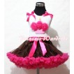 Brown Hot Pink Pettiskirt With Hot Pink Rosettes Birthday Cake White Tank Top and Brown Ruffles Hot Pink Bows ML35 