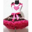 Hot Pink Sweet Heart Brown Ruffles Hot Pink Bow White Tank Top with Brown Hot Pink Pettiskirt MM133 
