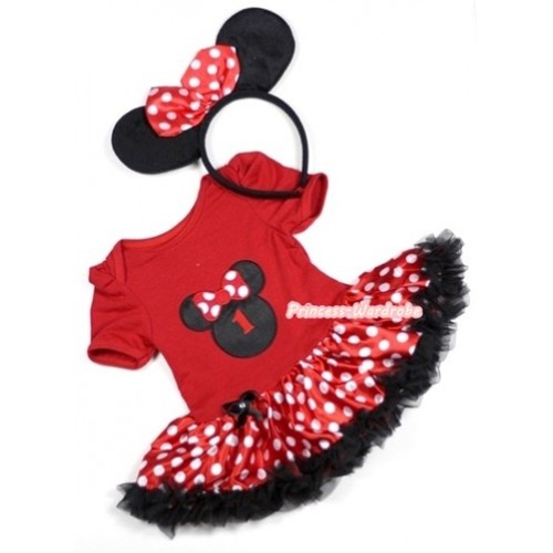 Red Baby Jumpsuit Minnie Dots Pettiskirt With 1st Birthday Number Minnie Print With Minnie Headband JS309 