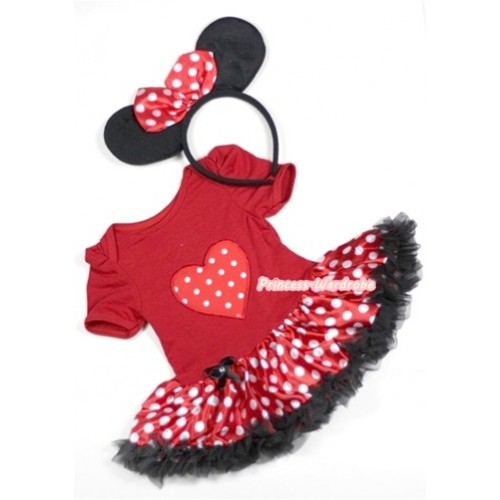 Red Baby Jumpsuit Minnie Dots Pettiskirt With Red White Polka Dots Heart Print With Minnie Headband JS310 
