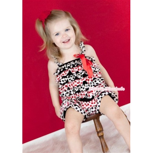 Red Black Polka Dots Petti Romper with Red Bow & Straps LR128 