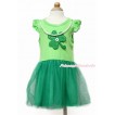 St Patrick's Day Little White Wing with Kelly Green Pearl Party Dress & Clover Print PD045 