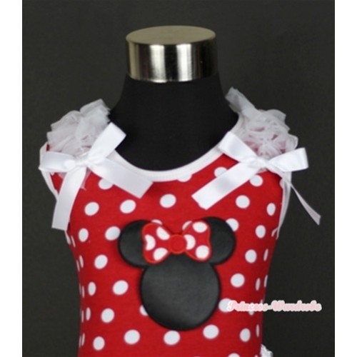 Minnie Dots Tank Top With Minnie Print with White Ruffles & White Bow TP137 