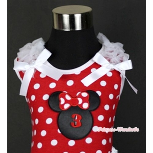 Minnie Dots Tank Top With 3rd Birthday Number Minnie Print with White Ruffles & White Bow TP140 