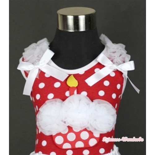 Minnie Dots Tank Top With White Rosettes Minnie Dots Birthday Cake Print with White Ruffles & White Bow TP145 