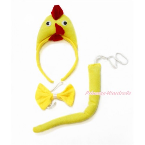 Yellow Chicken three-D 3 Piece Set in Headband,Tie,Tail PC069 