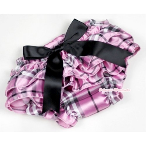 Light Pink Checked Satin Layer Panties Bloomers With Black Big Bow BC127 