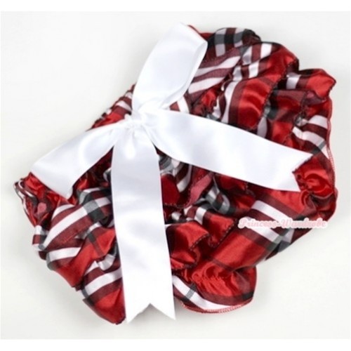 Red Black Checked Satin Layer Panties Bloomers With White Big Bow BC130 