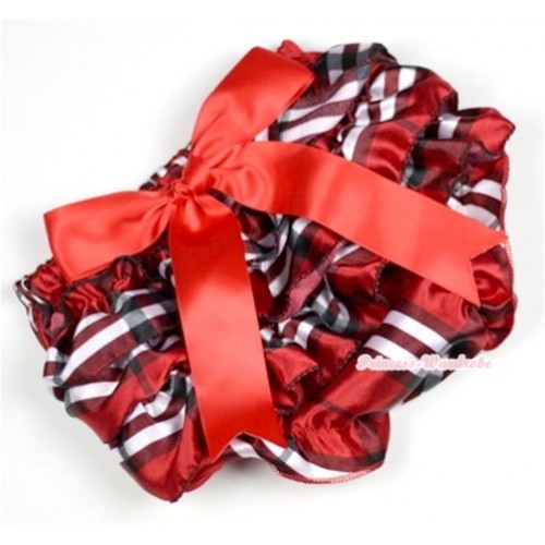 Red Black Checked Satin Layer Panties Bloomers With Red Big Bow BC132 