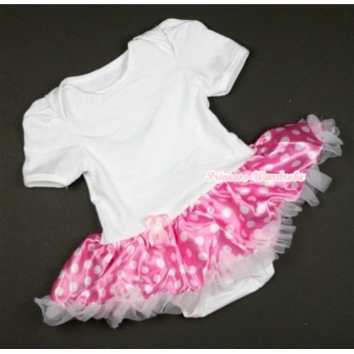 White Baby Jumpsuit Hot Pink White Polka Dots Pettiskirt JS317 