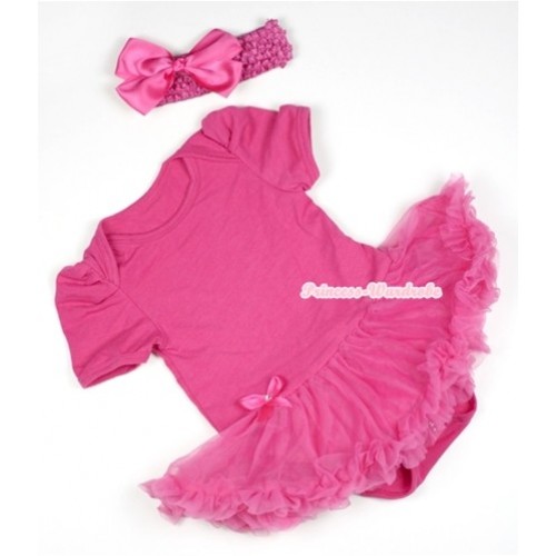 Hot Pink Baby Jumpsuit Hot Pink Pettiskirt With Hot Pink Headband Hot Pink Silk Bow JS379 