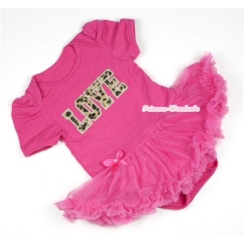Hot Pink Baby Jumpsuit Hot Pink Pettiskirt with Leopard Love Print JS327 