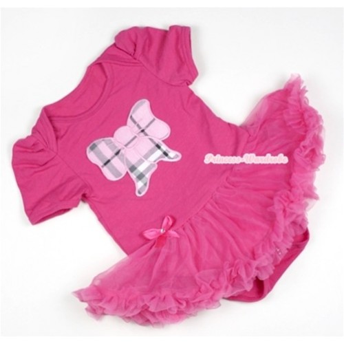 Hot Pink Baby Jumpsuit Hot Pink Pettiskirt with Light Pink Checked Butterfly Print JS328 