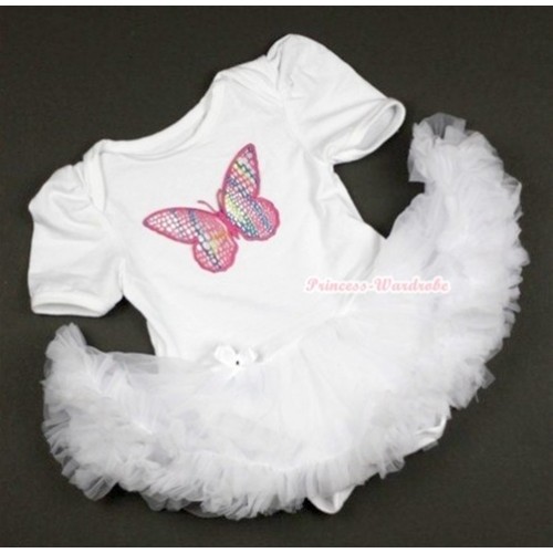 White Baby Jumpsuit White Pettiskirt with Rainbow Butterfly Print JS340 