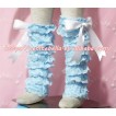 Baby Light Blue Lace Leg Warmers Leggings with White Ribbon LG88 